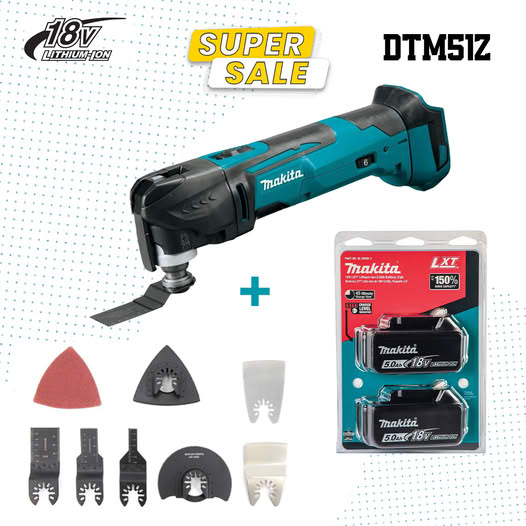 Makita DTM51Z 18V Cordless Multi-Tool Set – Blue, with 2 x 5.0Ah BL1850B Batteries Included