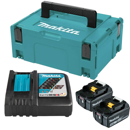 Makita 18V Li-Ion Battery & Charger Set with Carry Case – Compact, Powerful, and Portable